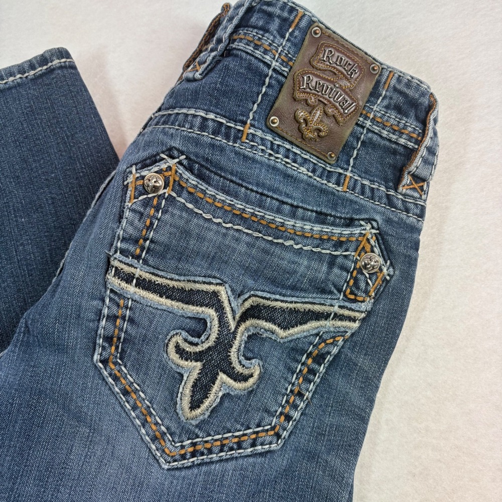 Rock Revival Nathan Straight Jeans Men's 32x32 Blue Embroidered Pockets Y2K